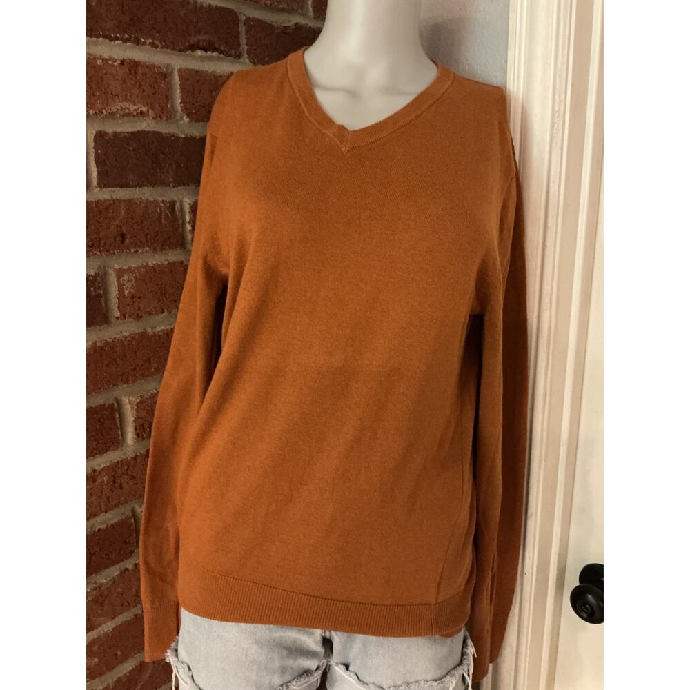 Old Navy Burnt Orange V Neck Sweater, Lightweight Long Sleeve Mens L Academia